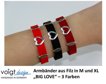 Felt bracelet - BIG LOVE - magnetic clasp platinum heart silver gift size M / XL - Made in Germany