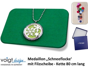 Medallion SNOWFLAKE + green felt disc + necklace 80 cm + gift box - optionally with 19 colorful felt discs in the set