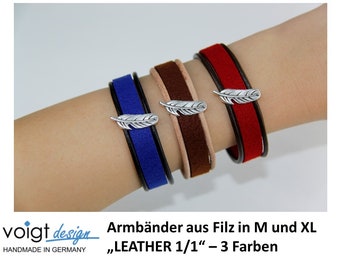 Armband aus Filz - LEATHER 1/1 - Magnetverschluss Platin Feder Silber Leder Geschenk Größe M / XL - Made in Germany