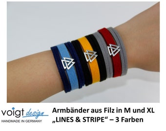 Felt Bracelet - LINES & STRIPE - Magnetic Clasp Platinum Infinity Silver Gift Size M / XL - Made in Germany