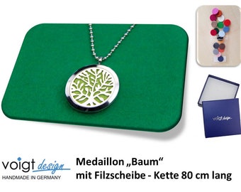 Medallion TREE + green felt disc + necklace 80 cm + gift box - optionally with 19 colorful felt discs in the set