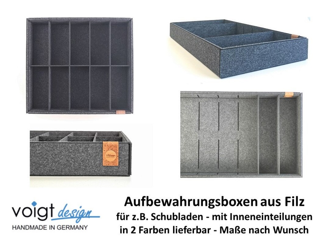 Aufbewahrungsbox FILZ Schubladeneinsatz ohne Deckel Abmessungen nach Wunsch  2 Farben Filzkorb Aufbewahrungskiste Ordnungsbox -  Schweiz