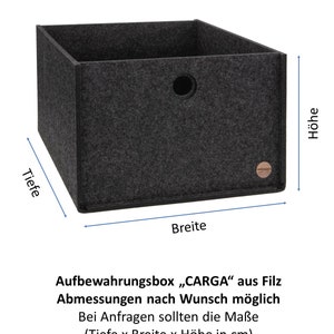 Aufbewahrungsbox CARGA Höhe bis 19 cm aus FILZ ohne Deckel Abmessungen nach Wunsch Filzkorb Filzkiste Ordnungsbox Oeko-Tex Bild 2