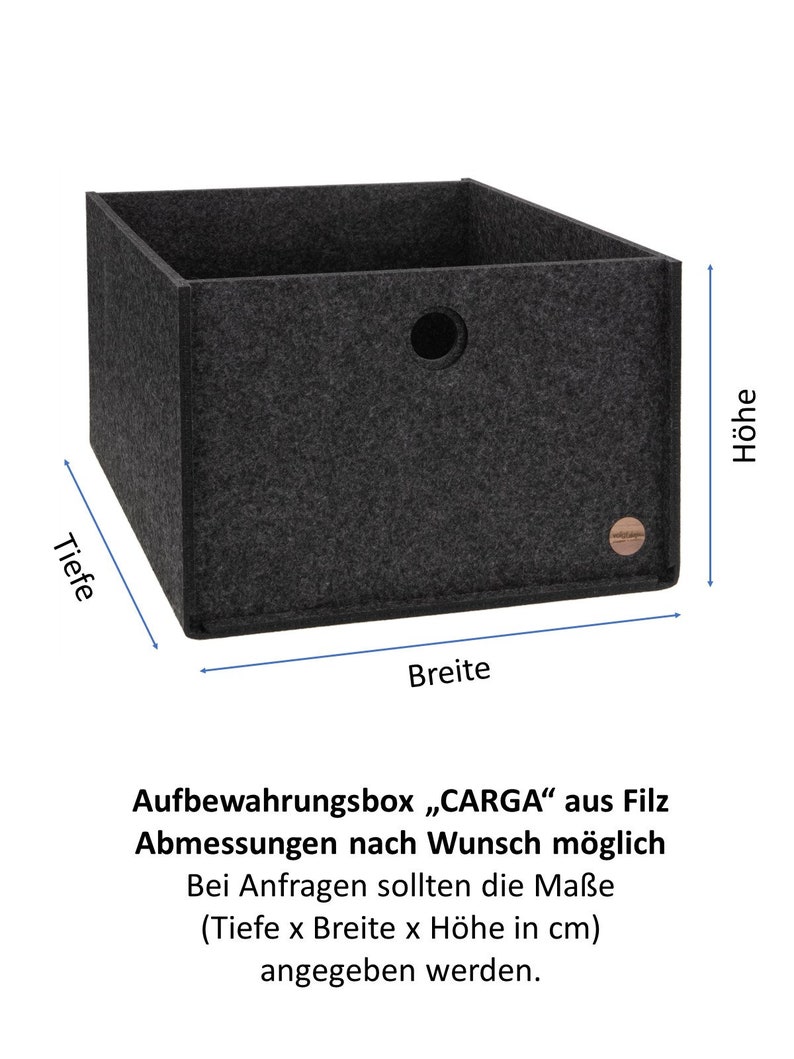 Aufbewahrungsbox CARGA Höhe 20 29 cm aus FILZ ohne Deckel Abmessungen nach Wunsch Filzkorb Filzkiste Ordnungsbox Oeko-Tex Bild 2