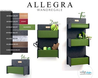 Hängeregale ALLEGRA aus FILZ - 3 Größen - 7 Farben - Wandregal Wandkorb Aufbewahrungskorb Organizer Schlüsselablage Ablagefächer
