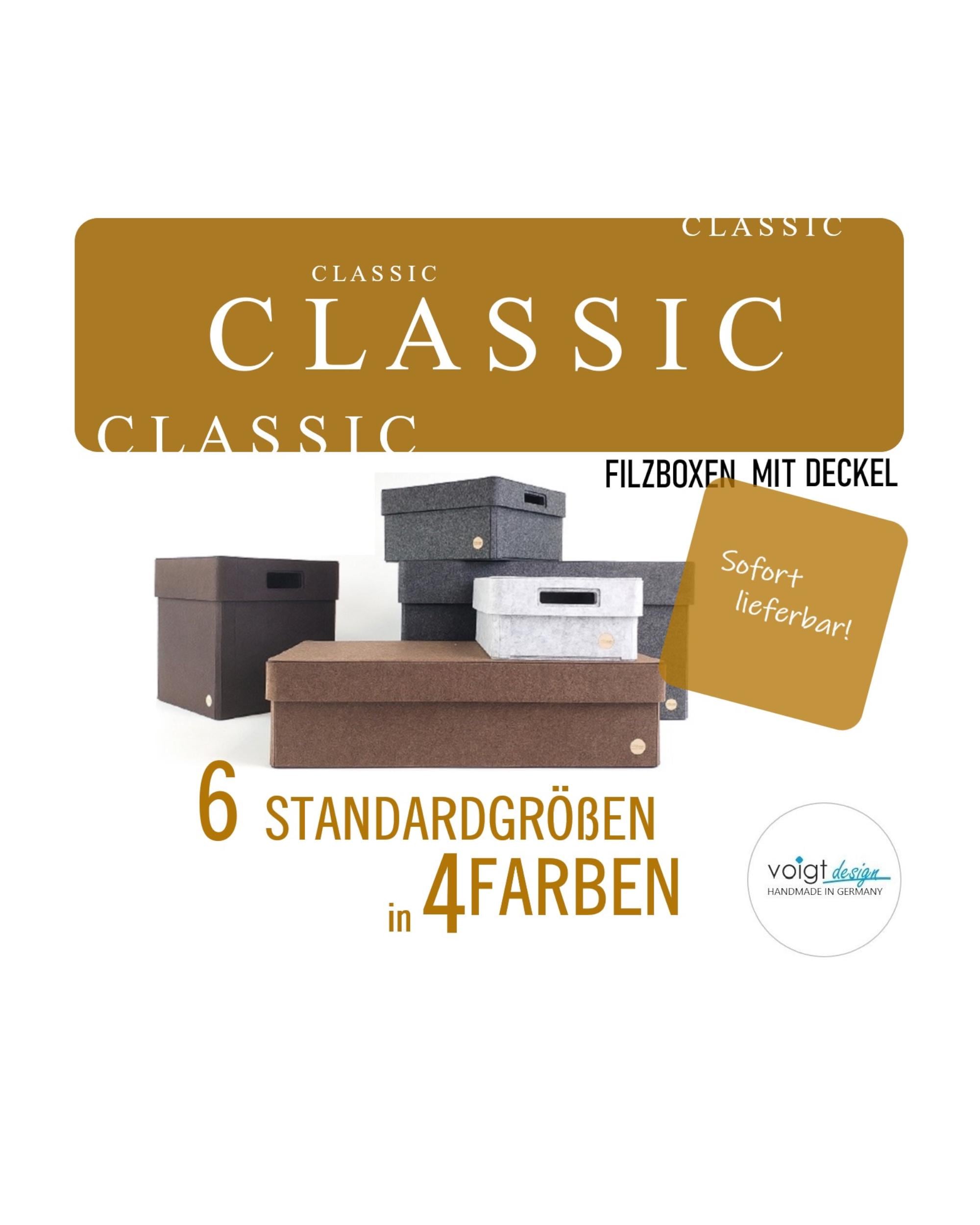 Filzbox mit Deckel - CLASSIC - 6 Modelle - 4 Farben - Aufbewahrungsbox Filzkorb Ordnungskiste Filzschachtel - Oekotex