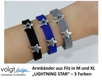 Felt bracelet - LIGHTNING STAR - magnetic clasp platinum star silver gift size M / XL - Made in Germany