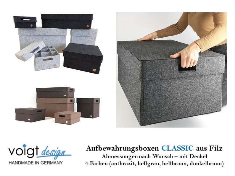 Aufbewahrungsbox CLASSIC Höhe 21 30 cm aus FILZ mit Deckel Abmessungen nach Wunsch Filzkorb Filzkiste Ordnungsbox Oeko-Tex Bild 1