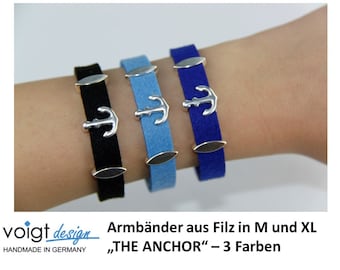 Felt Bracelet - THE ANCHOR - Magnetic Clasp Platinum Anchor Silver Gift Size M / XL - Made in Germany