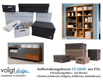 Aufbewahrungsbox CLASSIC aus FILZ mit Deckel - 6 Varianten 4 Farben - Filzkorb Filzkiste Ordnungsbox - Wohnung Büro Arbeitszimmer - Oeko-Tex