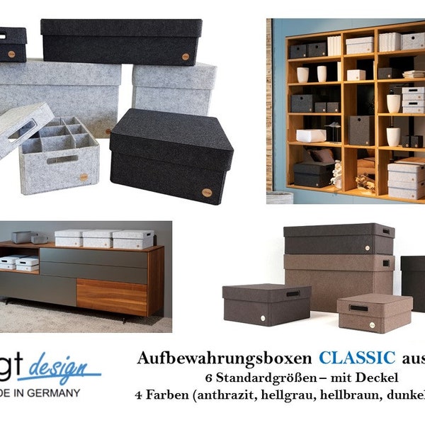 Aufbewahrungsbox CLASSIC aus FILZ mit Deckel - 6 Varianten 4 Farben - Filzkorb Filzkiste Ordnungsbox - Wohnung Büro Arbeitszimmer - Oeko-Tex