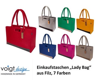 FILZTASCHE "Lady Bag" Einkaufstasche Handtasche Shopper (7 Farben - weinrot, grau, grün, gelb, blau, purpur, beige) - MADE in GERMANY