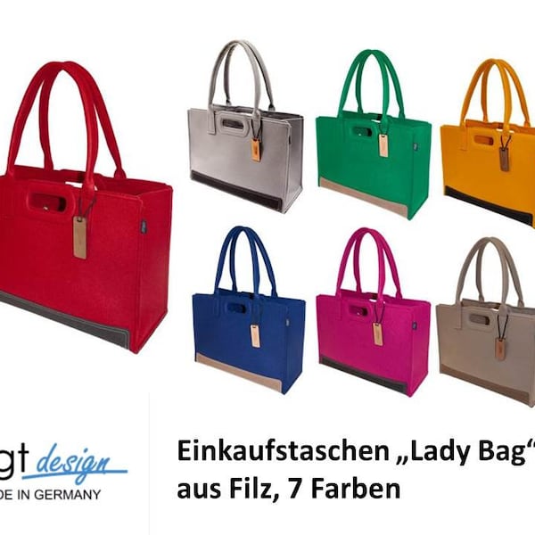 FILZTASCHE "Lady Bag" Einkaufstasche Handtasche Shopper (7 Farben - weinrot, grau, grün, gelb, blau, purpur, beige) - MADE in GERMANY