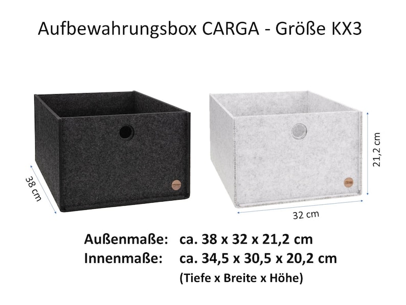 Aufbewahrungsboxen CARGA aus FILZ passend für Ikea Regale Kallax Expedit Büro Schrank Schreibtisch Ordnungsbox Filzkorb 4 Größen 4 Farben Größe KX3