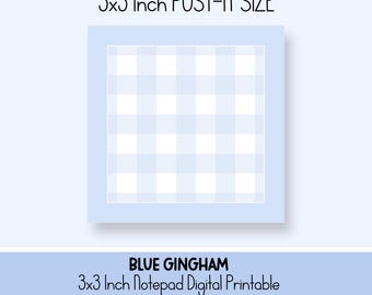 Notatnik w kratkę gingham 3x3, format Post-It, do druku, 8,5x11, PDF, do natychmiastowego pobrania