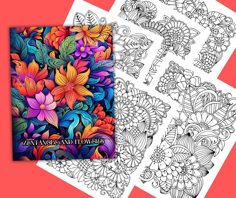 May include: A colorful digital illustration of flowers and intricate patterns. The image is titled "Zentangle and Flowers".
