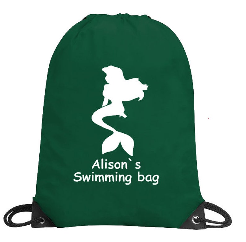 Zaino con borsa con coulisse personalizzata Sirena da nuoto Borsa per kit da nuoto Kit da palestra per sport scolastici regalo per bambini Regalo di compleanno Borsa per kit da nuoto bagnato immagine 5