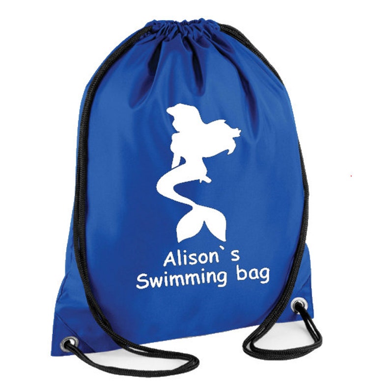 Zaino con borsa con coulisse personalizzata Sirena da nuoto Borsa per kit da nuoto Kit da palestra per sport scolastici regalo per bambini Regalo di compleanno Borsa per kit da nuoto bagnato immagine 3