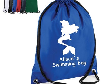 Zaino con borsa con coulisse personalizzata Sirena da nuoto Borsa per kit da nuoto Kit da palestra per sport scolastici regalo per bambini Regalo di compleanno Borsa per kit da nuoto bagnato