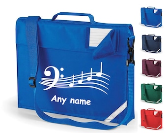 MUSIC Bass clef Personalised School book bag Gift with strap and carry handle Unisex gift