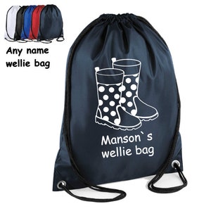 Sac à cordon personnalisé pour bottes Wellie pour garder vos bottes en caoutchouc propres et bien rangées Sac à cordon de sport pour écoliers, cadeau pour bottes Wellington pour garçons