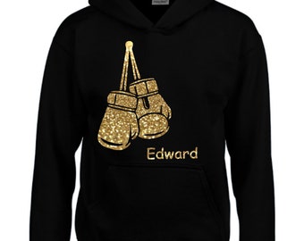 Boxen personalisierter Pullover Hoodie Boxhandschuhe ideal für Sportswear Druck Gold Metallic Geschenk für ihn Geschenk für sie