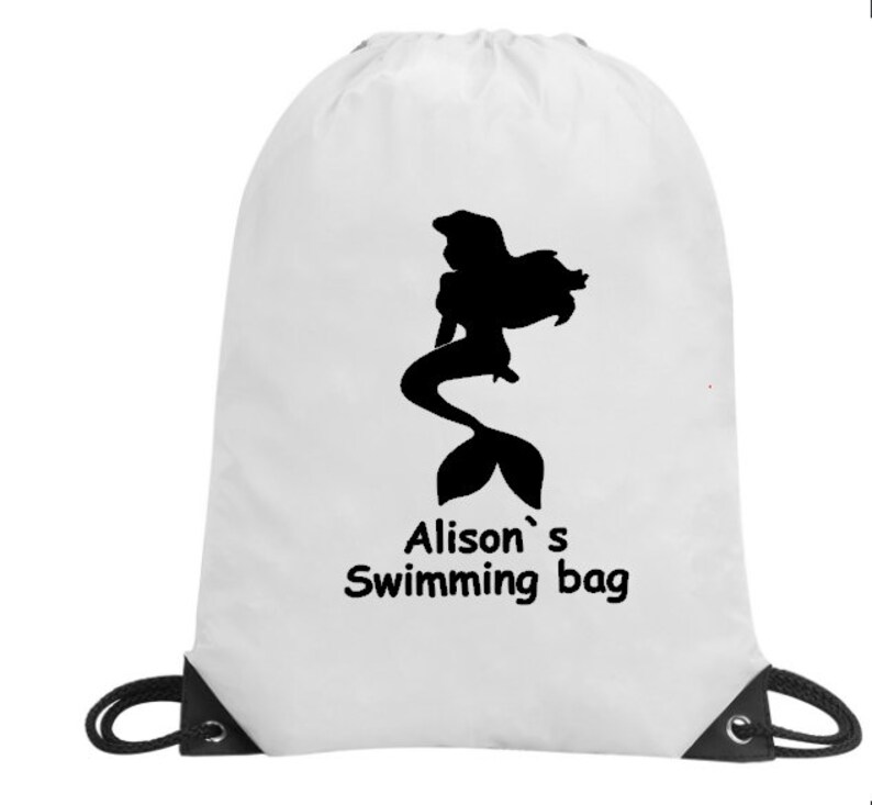 Zaino con borsa con coulisse personalizzata Sirena da nuoto Borsa per kit da nuoto Kit da palestra per sport scolastici regalo per bambini Regalo di compleanno Borsa per kit da nuoto bagnato immagine 6