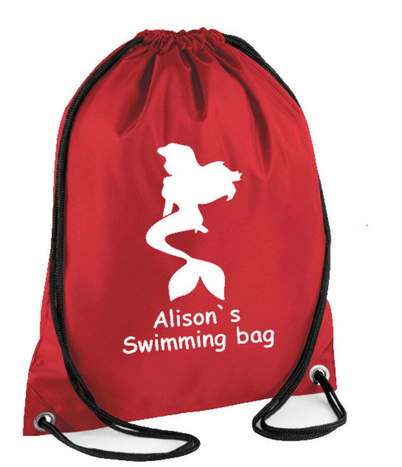 Zaino con borsa con coulisse personalizzata Sirena da nuoto Borsa per kit da nuoto Kit da palestra per sport scolastici regalo per bambini Regalo di compleanno Borsa per kit da nuoto bagnato immagine 4