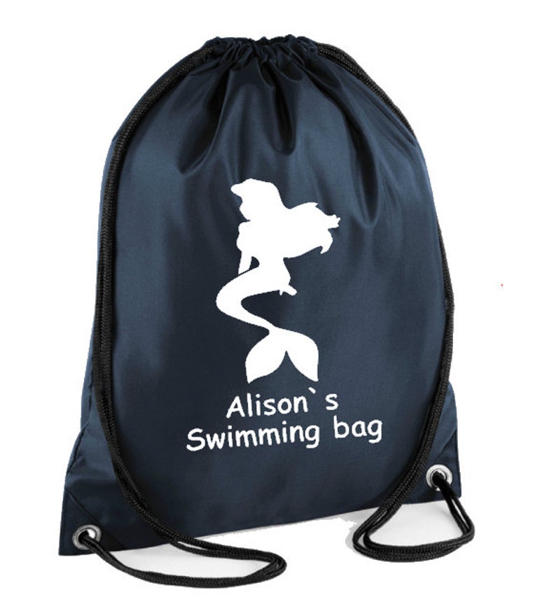 Zaino con borsa con coulisse personalizzata Sirena da nuoto Borsa per kit da nuoto Kit da palestra per sport scolastici regalo per bambini Regalo di compleanno Borsa per kit da nuoto bagnato immagine 7