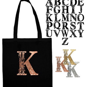 Personalisierte Geschenktasche Schwarze Einkaufstasche INITIAL Gedruckt Langer Griff Geschenk für sie Geschenk für ihn
