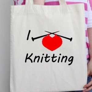I Love Knitting Tote Bag – Knitter’s Gift Idea, Yarn Lover Bag, Funny Knitting Project Bag, Craft Tote Gift for Knitters  Gift