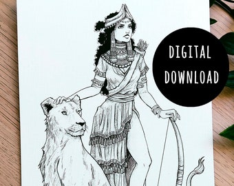 Goddess Inanna Print - DIGITAL DOWNLOAD - Sumerian Goddess - Mitology - Inanna - Mesopotamia - Sumerian Mitology - Illustration