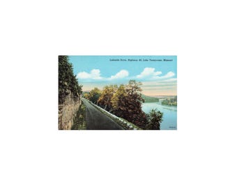Lakeside Drive Lake Taneycomo Missouri Vintage Linen Postcard Scenic Ozarks Nature