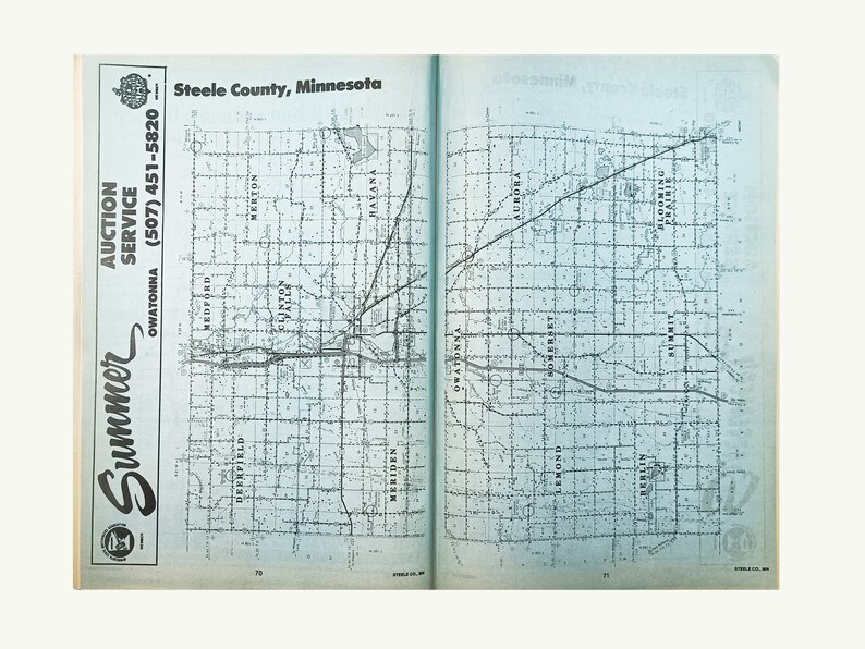 Plat Map Dodge Steele Counties Minnesota 1989 Etsy New Zealand