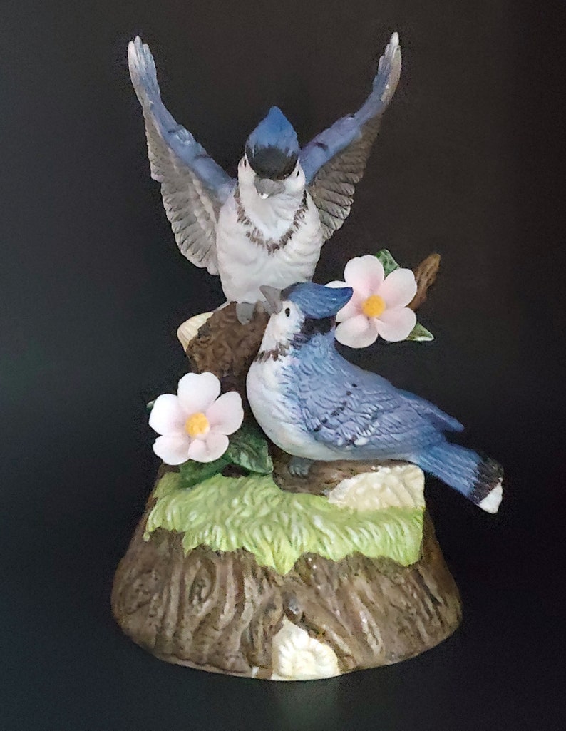Vintage Porcelain Blue Jay Bird Figurine Musical Ceramic Etsy
