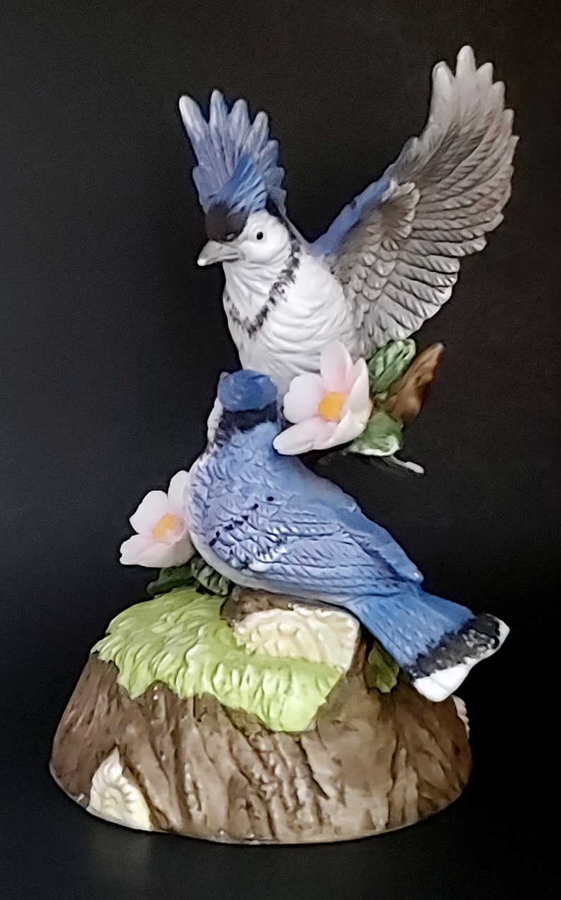 Vintage Porcelain Blue Jay Bird Figurine Musical Ceramic Etsy