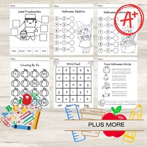Halloween Kindergarten Worksheet, Homeschool worksheet, Learning Worksheet Bundle For Kids, Halloween Learning, Morning Menu