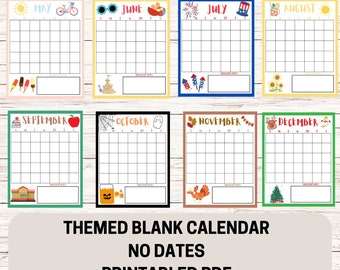 Themed Yearly Calendar, Undated Event Planner, School Calendar (Printable PDF)
