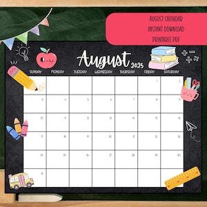 August 2025 Calendar, Dated Calendar, Monthly Calendar, August Planner, Adorable Calendar, Back To School Calendar