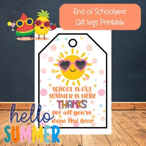 End of School Year Tag, Teacher Appreciation Gift Tag, Sunshine Thank You Tag, Schools Out Summer End of Year Teacher Tag