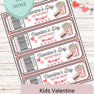 Printable Valentine's Movie Night Tickets, Valentine's Day Gift For Kids, Movie Tickets, Movie Night Valentine's Party, Family Movie Night