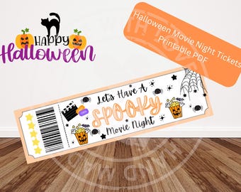 Printable Spooky Movie Night Tickets, Halloween Party (PDF)