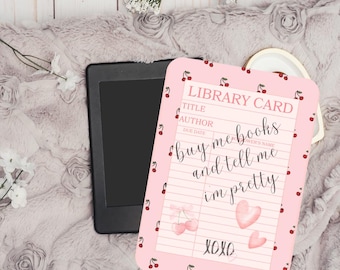 Library Card Kindle Insert | Pink Cherry Design (Digital Download)