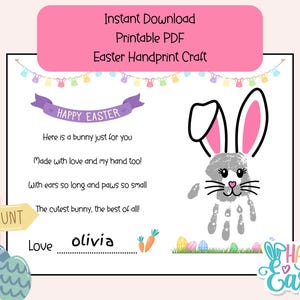 Bunny Handprint, Easter Craft, Preschool Craft, Handprint Craft, Daycare Craft, Kids Keepsake, Easter Handprint, Handprint Poem