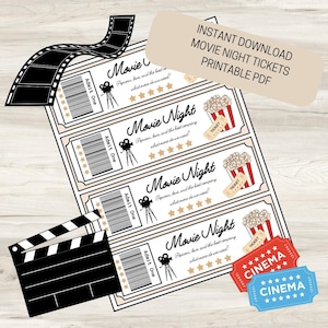 Printable Movie Night Tickets, Movie Night, Movie Tickets, Movie Night Party, Family Movie Night Tickets