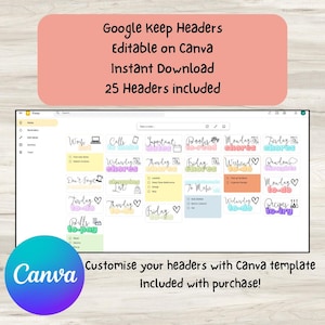 Google Keep Headers, Customizable. Google Keep, Cute Headers for Google Keep, Monthly and Daily Planning Headers, Google Keep Planner