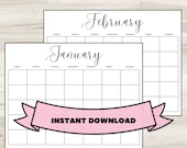 Blank Monthly Calendar, Horizontal Printable, Undated (PDF Printable)