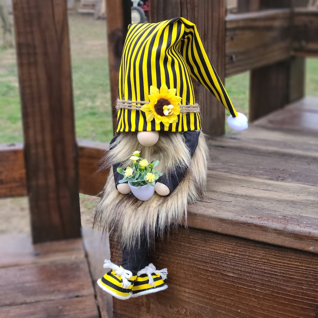 Handmade Sunflower Bee Striped Yellow Black Summer Spring Gnome Garden ...