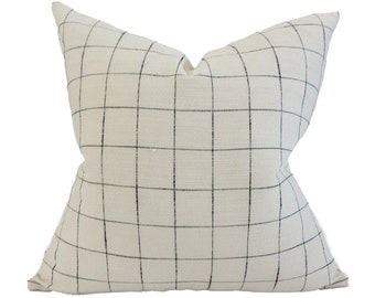 Black Windowpane Pillow - Lumbar, 20x20 inches and 22x22 inches - Schumacher Designer, Coastal