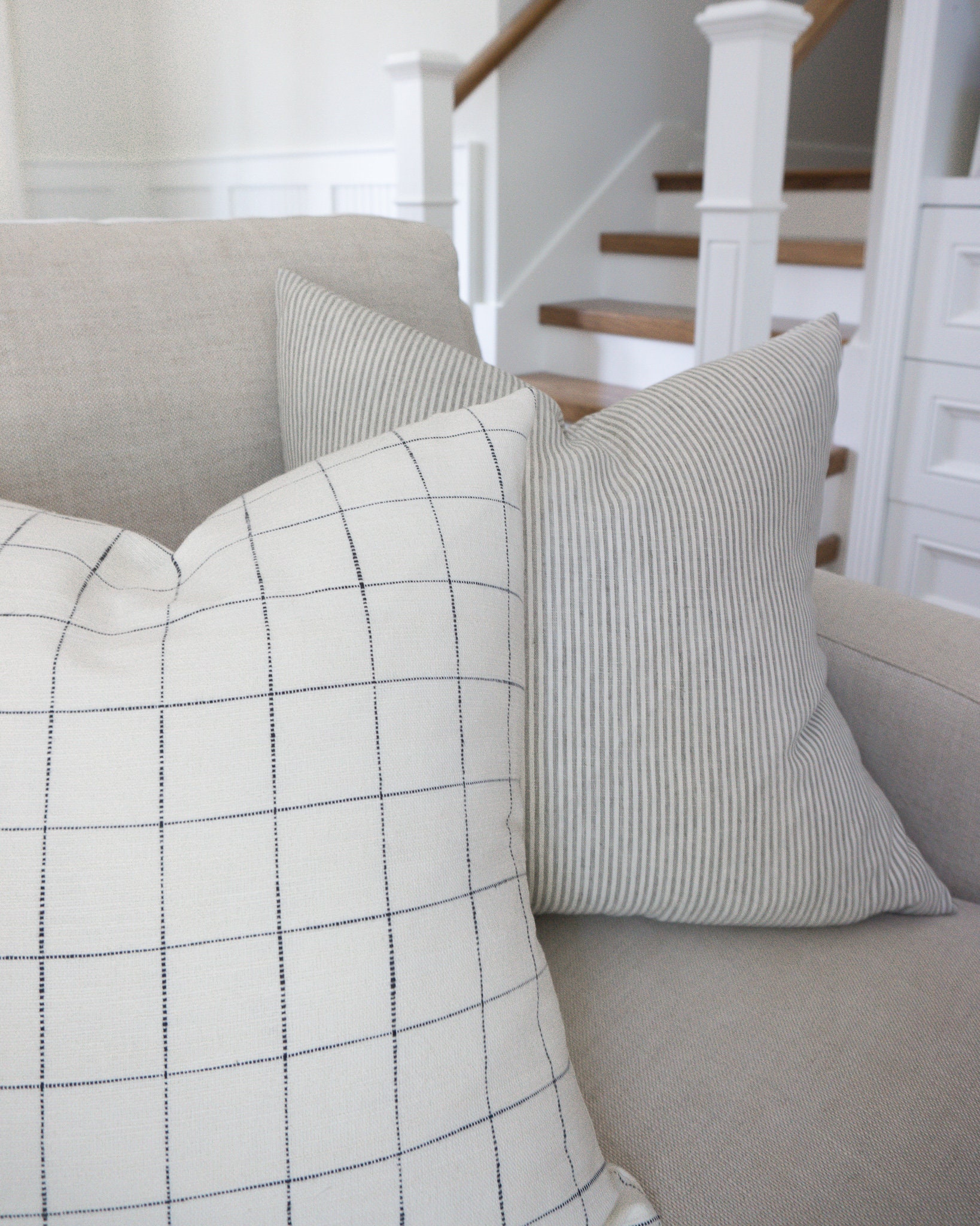 Black Ticking / Stripe Pillow Lumbar, 20x20 Inches and 22x22 Inches